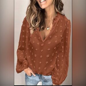 Swiss Dot V-Neck Blouse